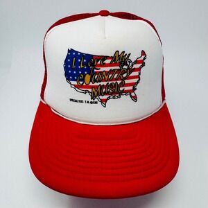 VTG Adult‎ Trucker Hat I Love My Country Music Red White Mesh Snapback USA Flag